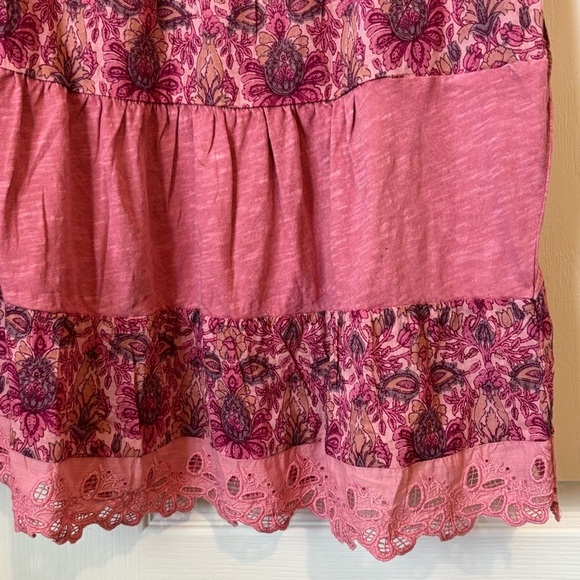 Lucky Brand Pink Floral Tiered Cap Sleeve Blouse Women's 2X Boho - Picture 6 of 9